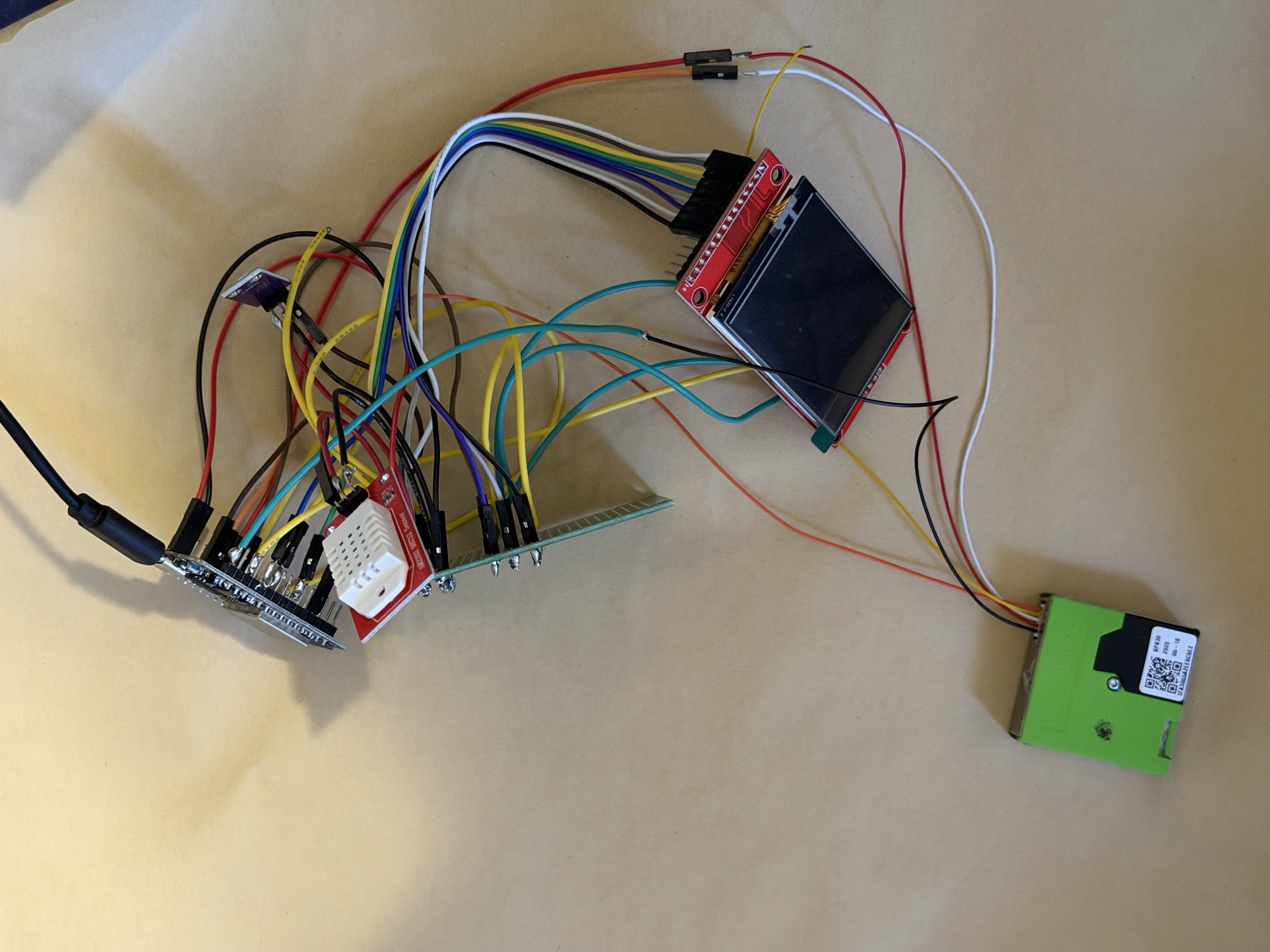 Air quality monitor prototype wiring and sensors